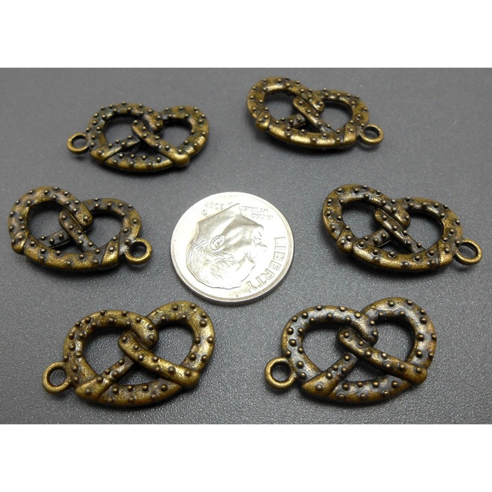 5pcs Pretzel Charms, food, jewelry‎ making supplies, bronzetone metal